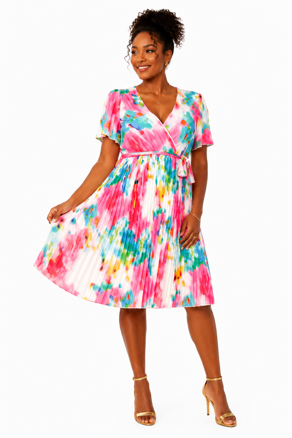 Robe courte vitaminée à plis